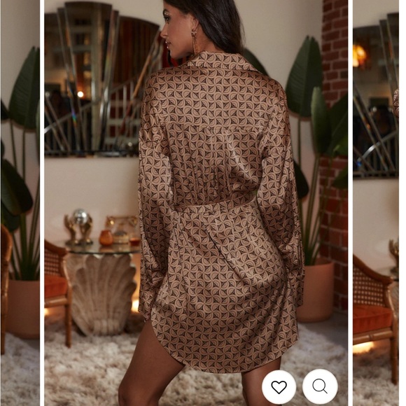 12thTribe AFTER DARK BROWN RETRO SATIN MINI DRESS Large **Sold out online** - Picture 5 of 6